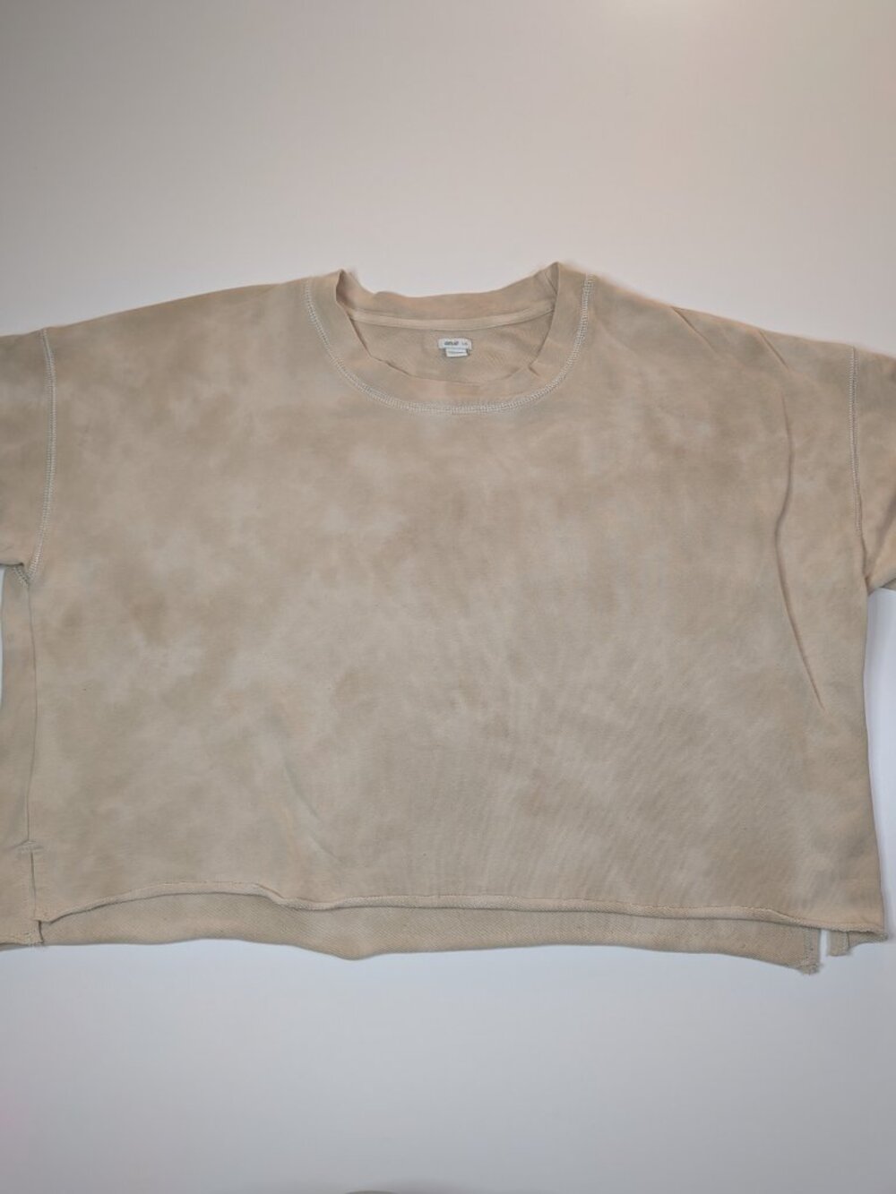 Aerie Women’s Large Oversized Cropped Sweatshirt Top Beige Tie Dye
